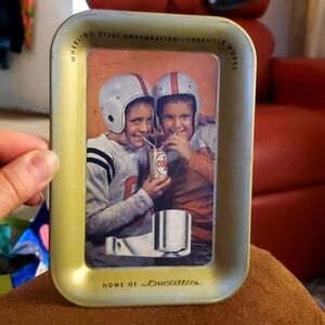 Adorable vintage boys photo tip tray metal antique advertising